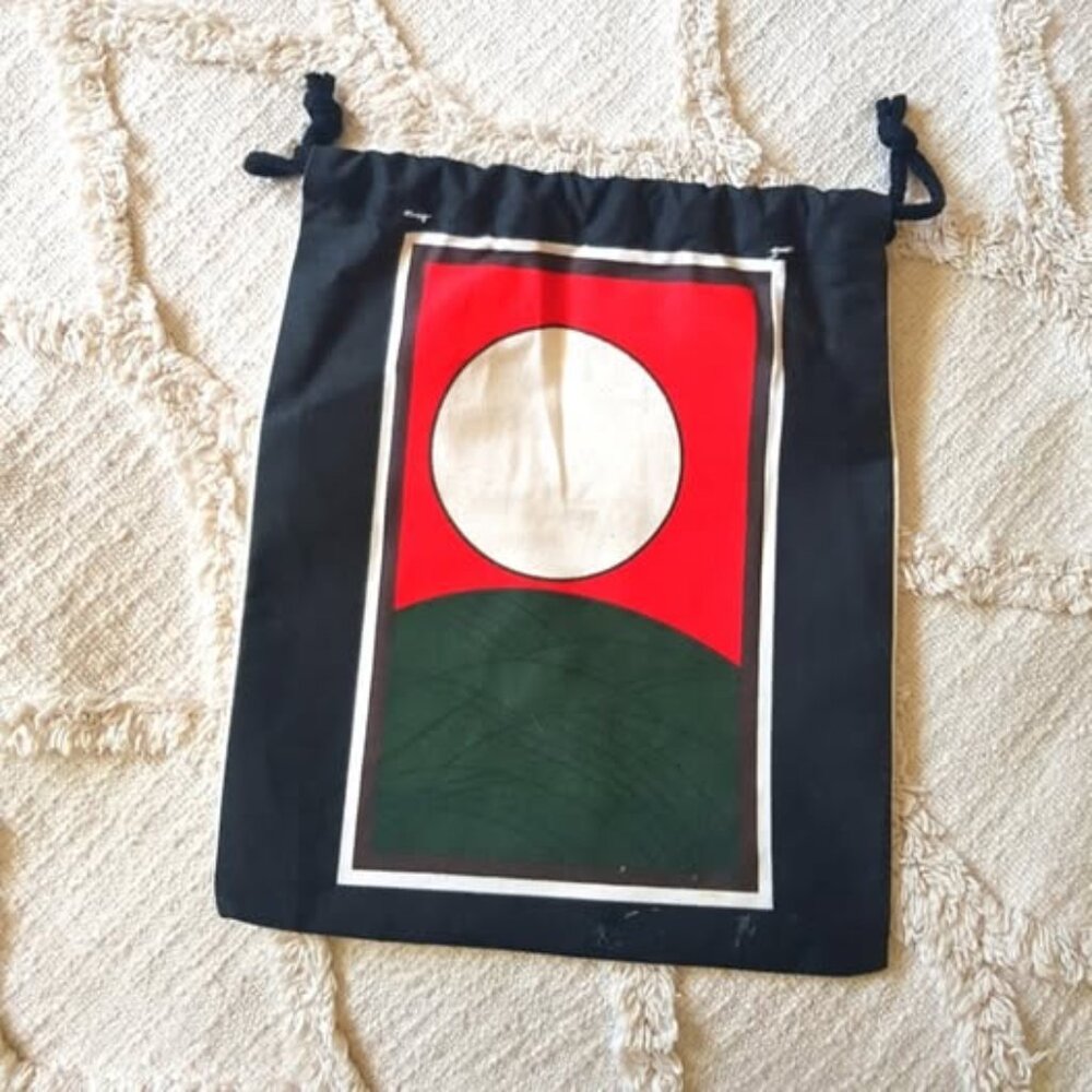 Japanese Hanafuda Full Moon printed image on cotton canvas small drawstring bag
